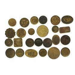 Lot of 25 British copper/brass merchant tokens, ca. 1850-1899.