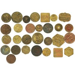 Lot of 29 British copper/brass merchant tokens, ca. 1850-1899.