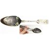Image 1 : Brass spoon with floral motif on handle, illegible touchmarks on bottom, uncleaned, rare provenance.
