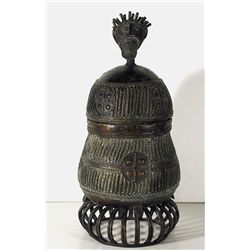 African Brass Jar with Head - II Sculpture