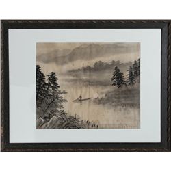 Japanese Fisherman, Watercolor on silk