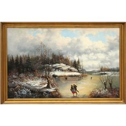 Frederic de Moucheron, Couple Ice Skating, Oil Painting