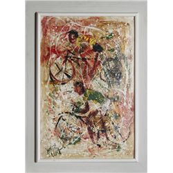 John Uht, Bicyclists, Oil Painting