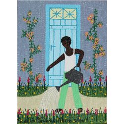 Rodolpho Tamanini Netto, Man Watering Flowers, Oil Painting