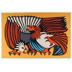 Victor Delfin, Orange Fighting Cocks, Serigraph