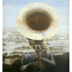 Jaime Carrasquilla, Sousaphone Player, Oil Painting