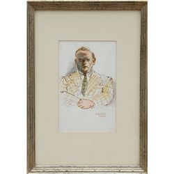 Raphael Soyer, Man in Yellow Jacket, Ink and Watercolor Painting