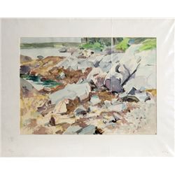Charles S. Duback, Rock Beach, Maine, Watercolor Painting