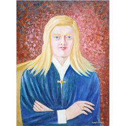 Joseph G. Perri, Girl with Yellow Hair and Blue Dress, Oil Painting