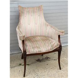 Club Chair, Mahogany with Modern Stripe Upholstery