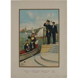 PRE-1900 GERMAN NAVAL PRINT ADMIRAL+ IN UNIFORMS AT SEA