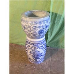 Pair Of White & Blue Japanese Planters