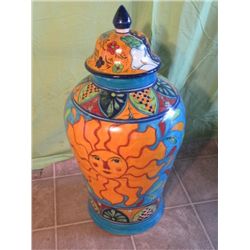 Large Painted Colorful Vase W/ Lid