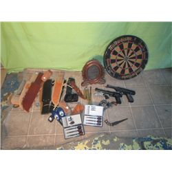Toy Guns, Handmade Leather Knife Holders, Darts