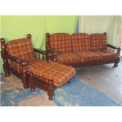 Solid Wood Couch W/ Matching Chair & Ottoman