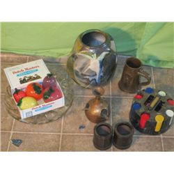 Ceramic Vase, Copper Incense Holder, Poker Chips,