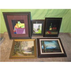 5 Framed Prints And Oil Paints