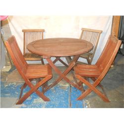 Wood Round Outdoor Table W/ 4 Two Tear Folding