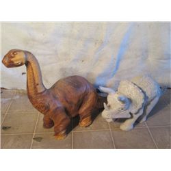 White Wood Triceratops& A Wood Carved Brontosaurus