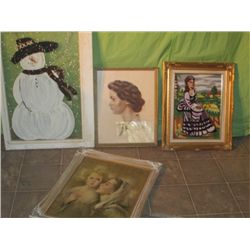 Snowman Windowpane And 3 Pictures(framed)