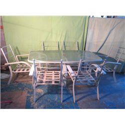 White Glass Top Patio Table-w/ 6 Chairs