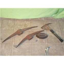 Box Lot W/ Pick Hatchet, 2 Pick Heads & Iron Head