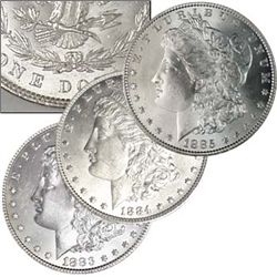 1883,1884 & 1885 Morgan Silver Dollar Trio