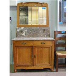 Marble top mirrored back oak sideboard