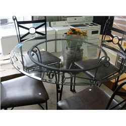 Metal and glasstop round table with 4 chairs