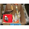 Image 1 : Box of misc; 2 furniture clamps, length of rope