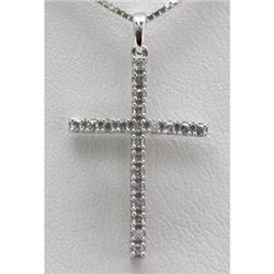 Genuine 0.13 ctw Round Cut Diamond Cross Pendant 14k
