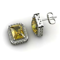 Genuine 3.50 ctw Citrine Diamond Earring 14k W/Y Gold