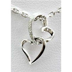 Genuine 0.04 ctw Diamond Double Row Heart Pendant 14k
