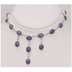 NATURAL 112.10 CTW TANZANITE OVAL NECKLACE .925 STERLIN