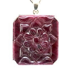 Genuine 17.52 ctw Carving Ruby Design Pendant 14k