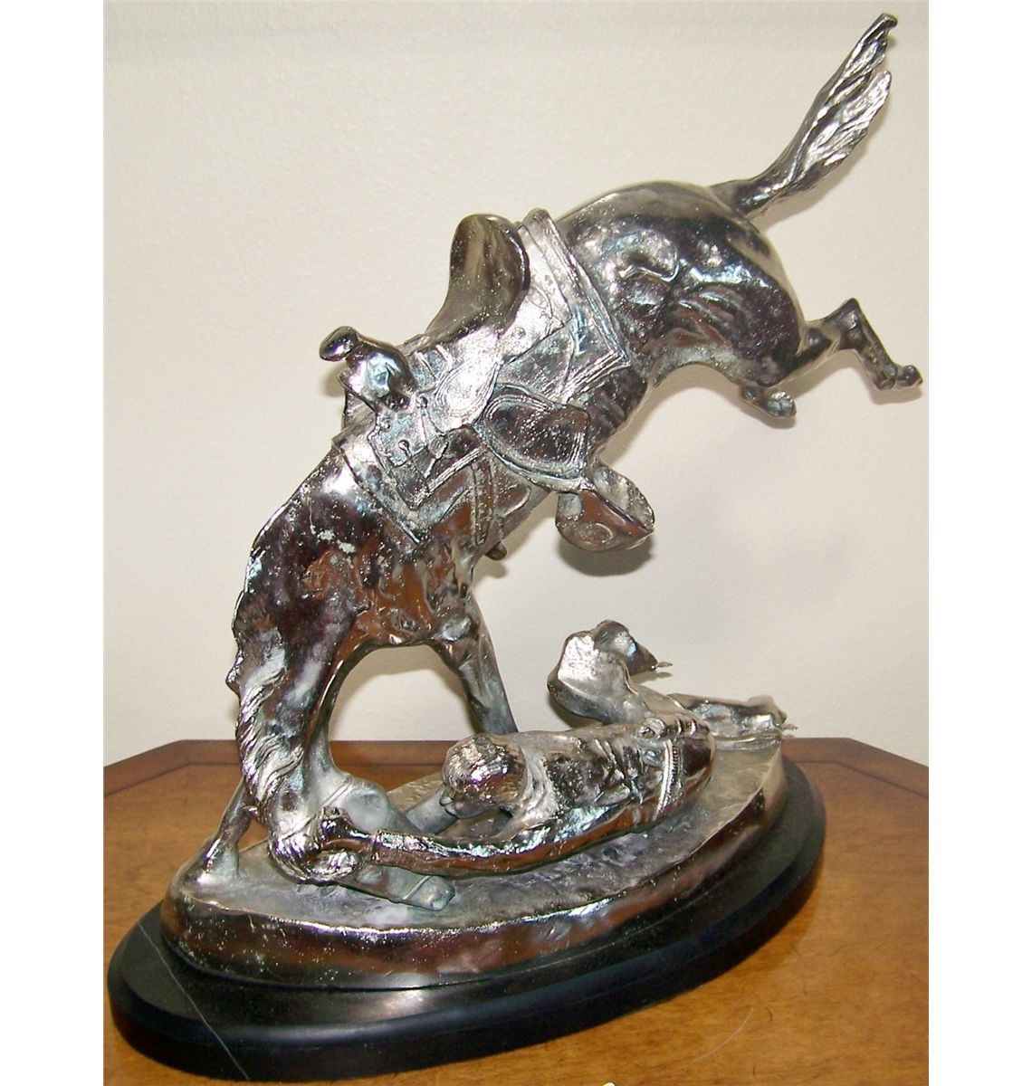 FREDERIC REMINGTON "WICKED PONY" STERLING SILVER PLATED BRONZE SCULPTURE.