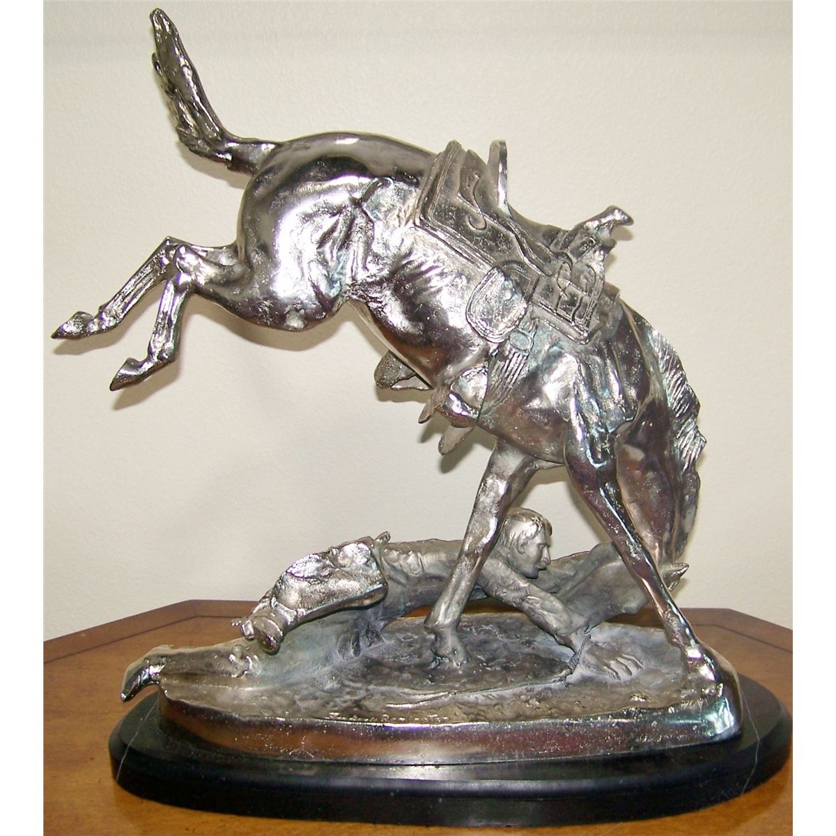 FREDERIC REMINGTON "WICKED PONY" STERLING SILVER PLATED BRONZE SCULPTURE.