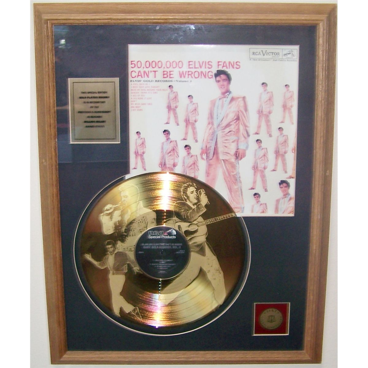 ELVIS PRESLEY 24K GOLD PLATED RECORD, FRAMED MEMORABILIA