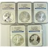 Image 1 : 5 pc  2011 25th anniv set of Eagles NGC rev PF692011 70-11W  69-11S  70-