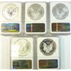 Image 2 : 5 pc  2011 25th anniv set of Eagles NGC rev PF692011 70-11W  69-11S  70-