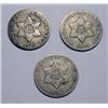 Image 1 : (3) THREE CENT SILVERS 1851 VG/F, 1852 VG/F, 1853 FINE, EST. $100.00-$115.00