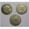 Image 2 : (3) THREE CENT SILVERS 1851 VG/F, 1852 VG/F, 1853 FINE, EST. $100.00-$115.00