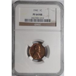 1942 proof   Lincoln penny  NGC64RB