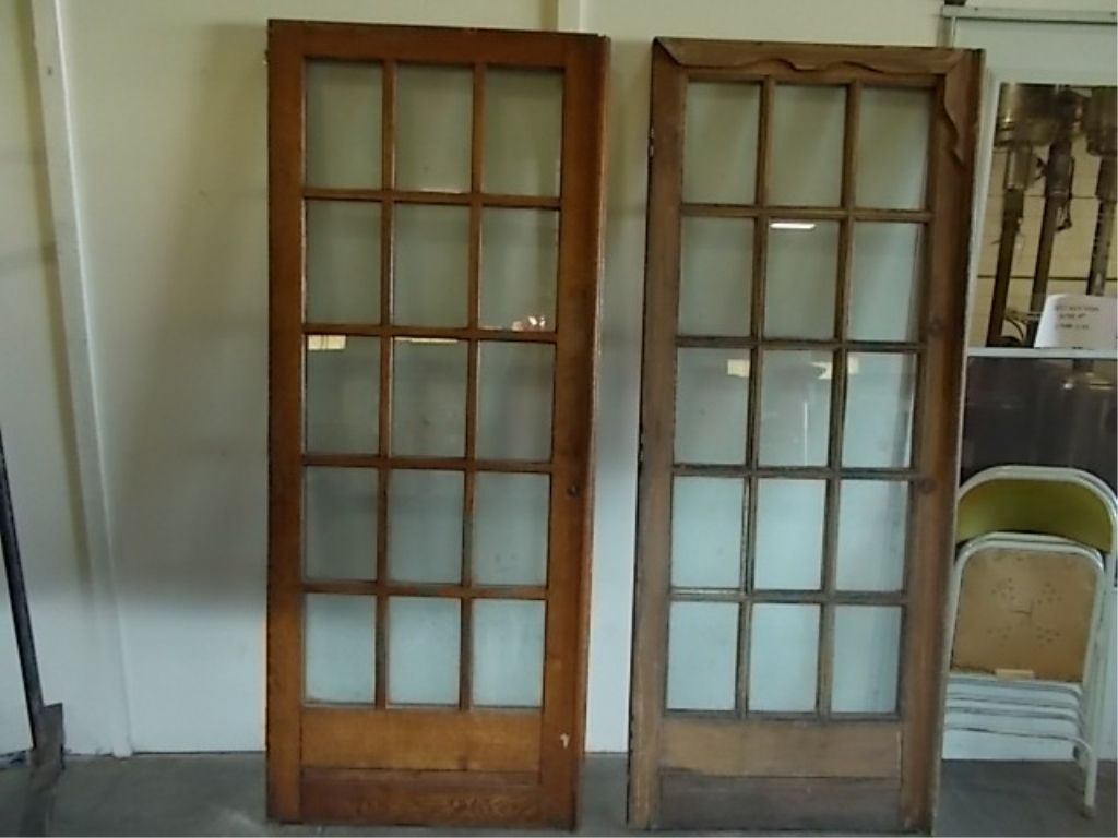 Pair French Doors with 15 Glass Panes Vintage Oak 15 Glass
