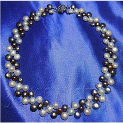 16 Inch Siopao Pearl Necklace Silver White-Black Philip