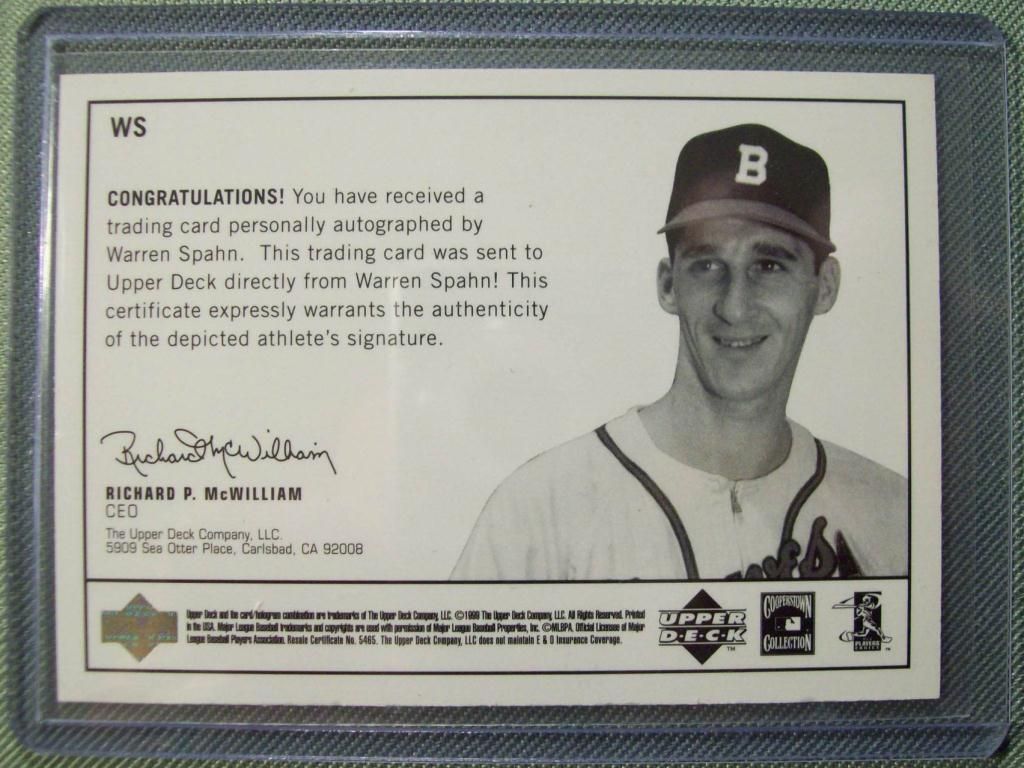 Autographed Warren Spahn Baseball Card