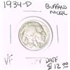 Image 1 : 1934-D BUFFALO NICKEL RED BOOK VALUE IS $12.00 *RARE KEY DATE VERY FINE GRADE*!!