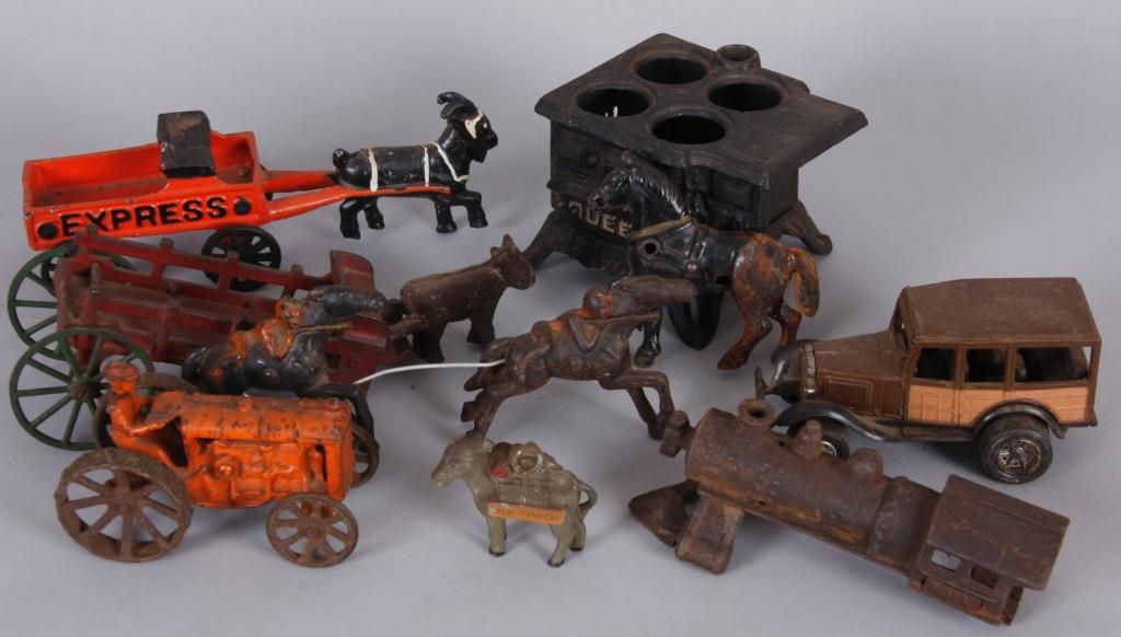 Antique Cast Iron Toy CollectionIncludes Indians on horseback, farmer