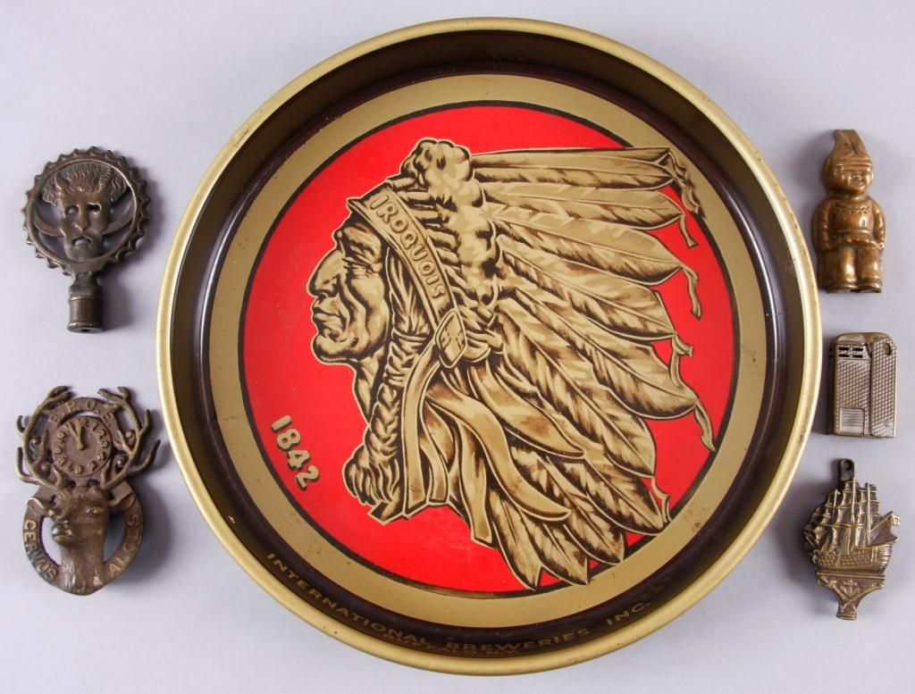 Indian Head Beer & Ale TrayPlus bottle opener, lighter, and other Misc. items