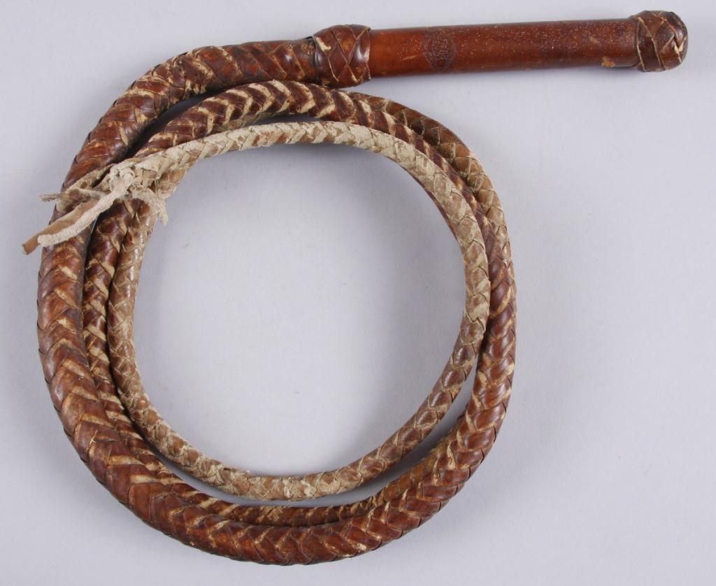 Old Braided Leather Bull Whip Great Decorator